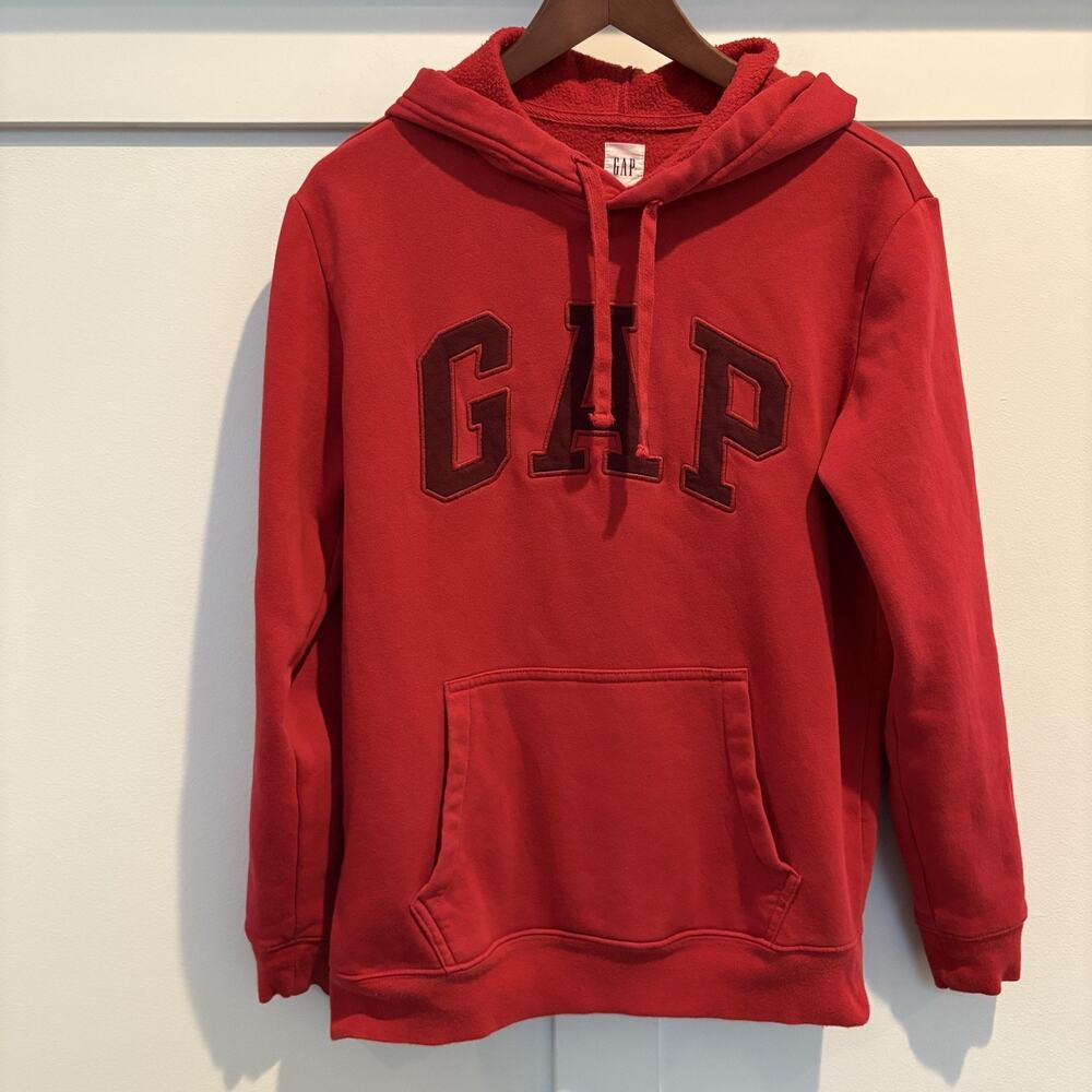 GAP Hoodie Womens Extra Small Crimson Red‎ Heritage Logo Pullover Hooded Fleece